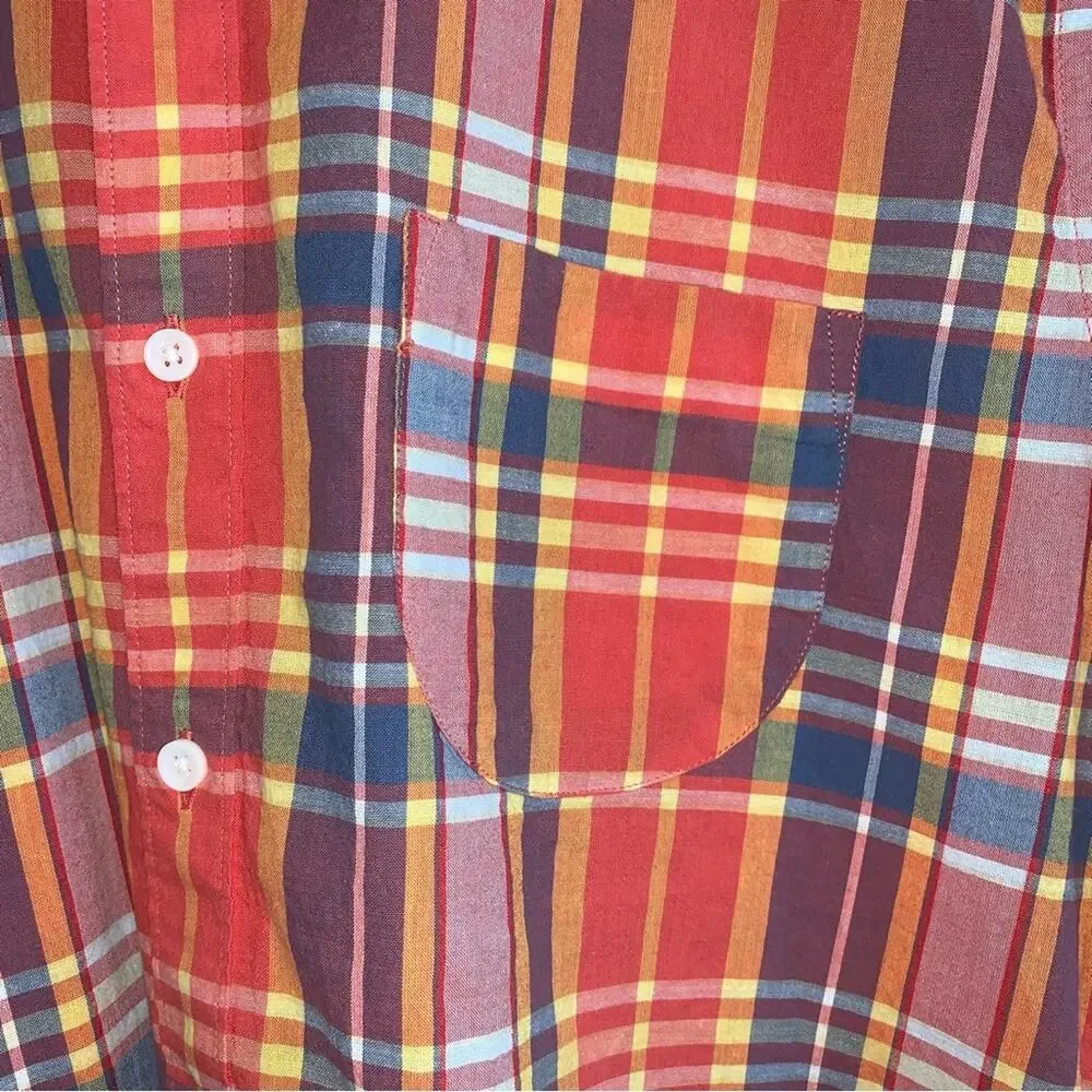 J. Crew Red Multicolor Plaid Short Sleeve Button Down Shirt